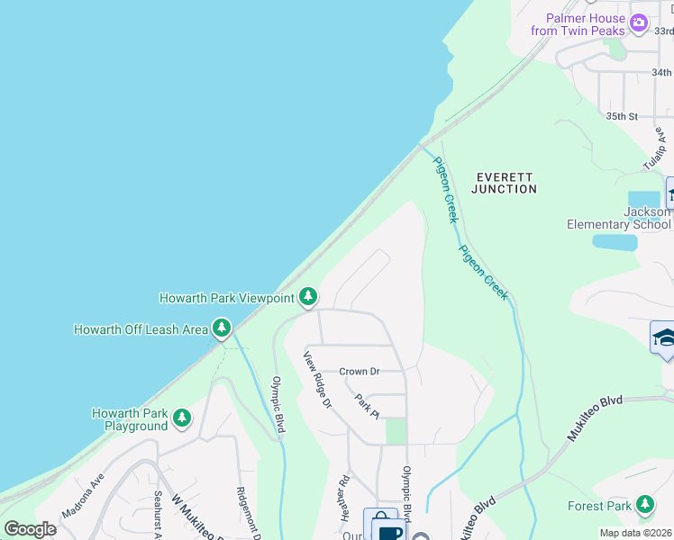 map of restaurants, bars, coffee shops, grocery stores, and more near 1040 North Park Drive in Everett