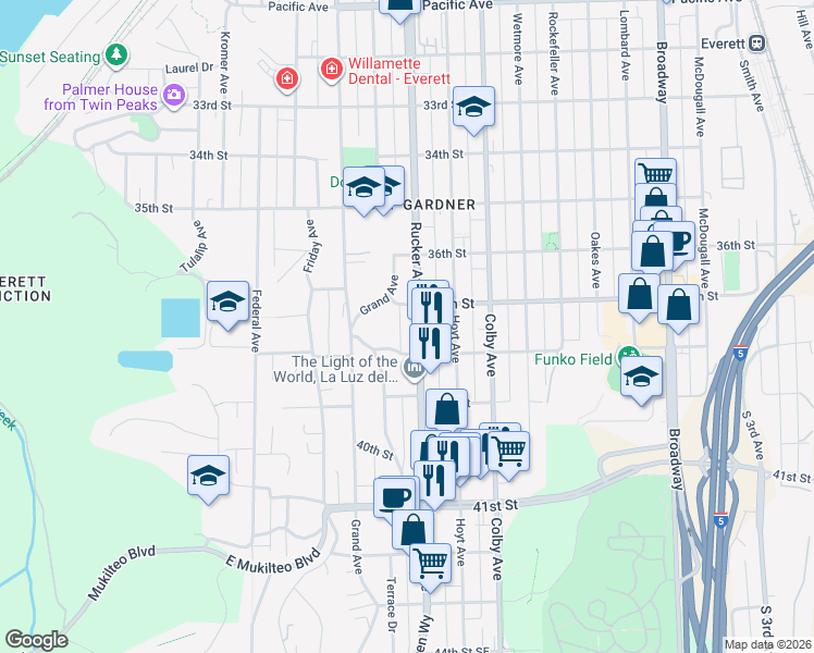 map of restaurants, bars, coffee shops, grocery stores, and more near in Everett