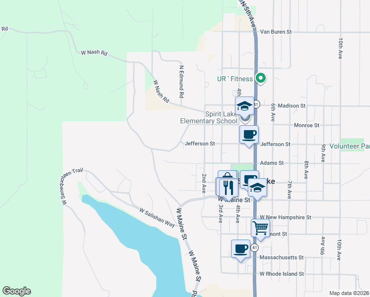 map of restaurants, bars, coffee shops, grocery stores, and more near 32454 North 1st Avenue in Spirit Lake