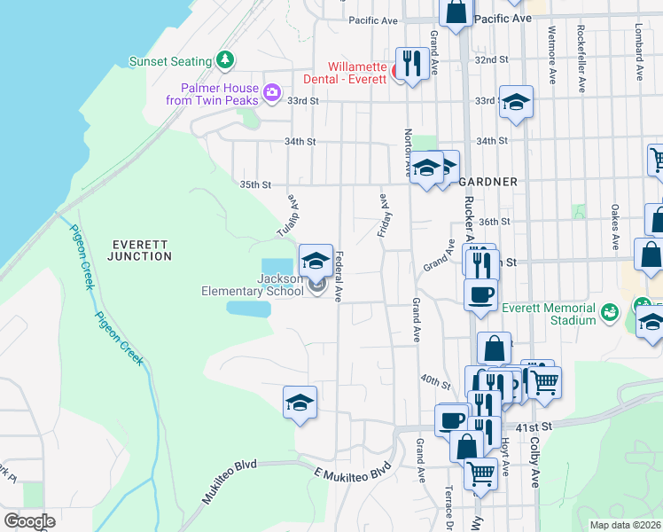 map of restaurants, bars, coffee shops, grocery stores, and more near 823 Charles Avenue in Everett