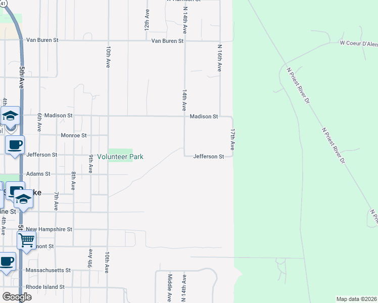 map of restaurants, bars, coffee shops, grocery stores, and more near 5183 Jefferson Street in Spirit Lake
