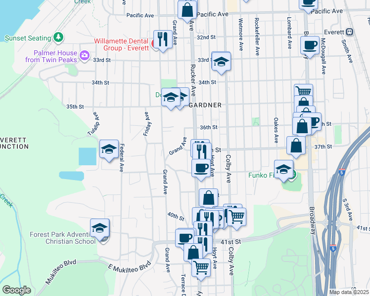 map of restaurants, bars, coffee shops, grocery stores, and more near 3632 Rucker Avenue in Everett