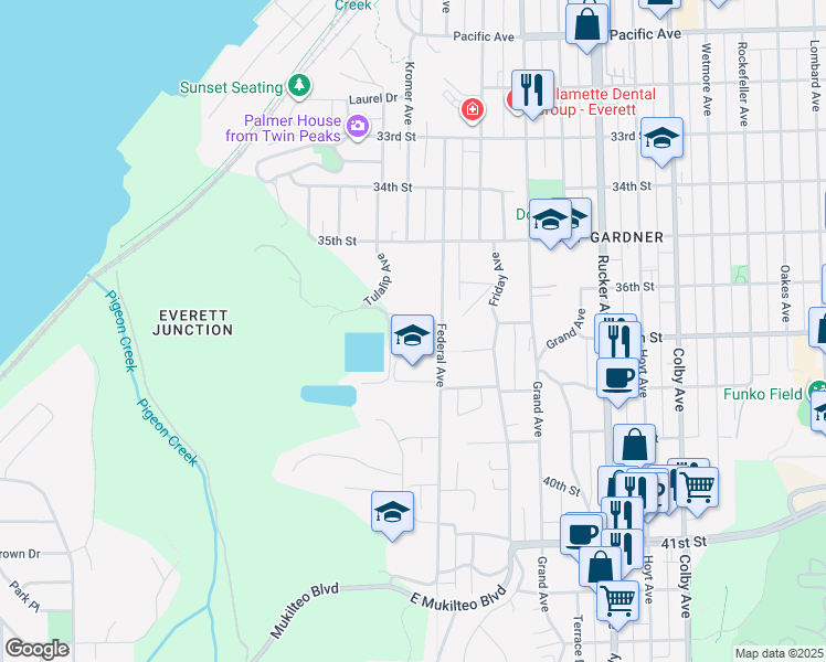 map of restaurants, bars, coffee shops, grocery stores, and more near 823 Charles Avenue in Everett