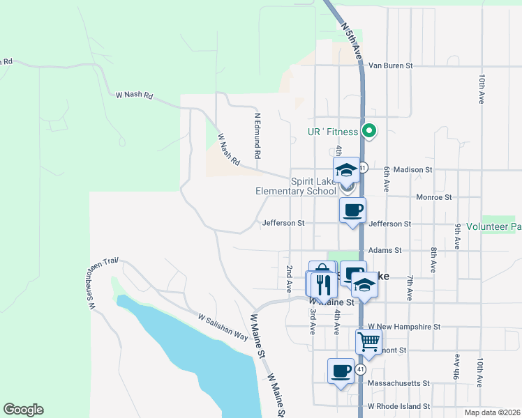 map of restaurants, bars, coffee shops, grocery stores, and more near 32454 North 1st Avenue in Spirit Lake