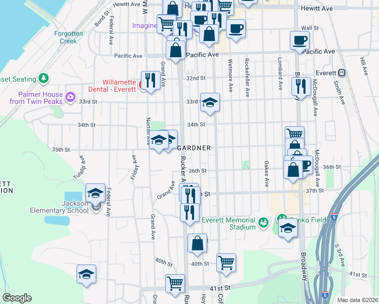 map of restaurants, bars, coffee shops, grocery stores, and more near in Everett