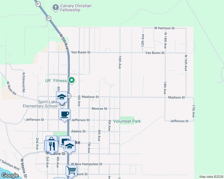 map of restaurants, bars, coffee shops, grocery stores, and more near 32736 9th Avenue in Spirit Lake