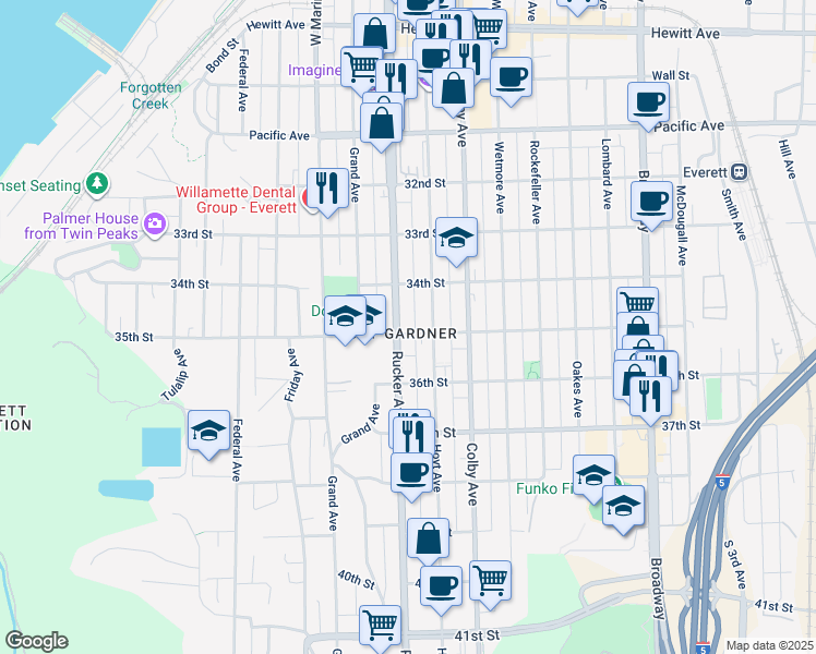 map of restaurants, bars, coffee shops, grocery stores, and more near in Everett