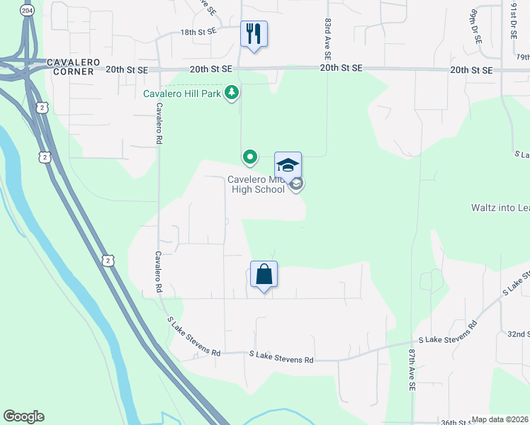 map of restaurants, bars, coffee shops, grocery stores, and more near 2433 79th Avenue Southeast in Lake Stevens