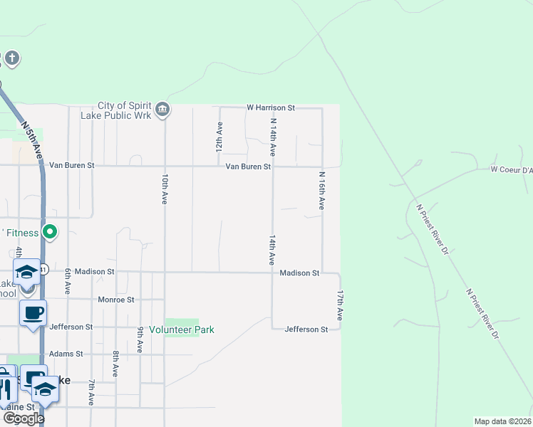 map of restaurants, bars, coffee shops, grocery stores, and more near 32814 North 14th Avenue in Spirit Lake