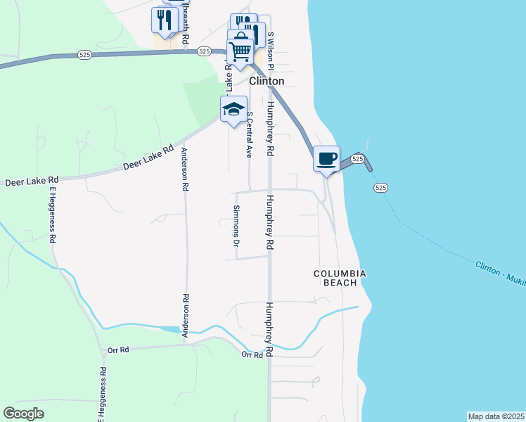 map of restaurants, bars, coffee shops, grocery stores, and more near 6550 Humphrey Road in Clinton