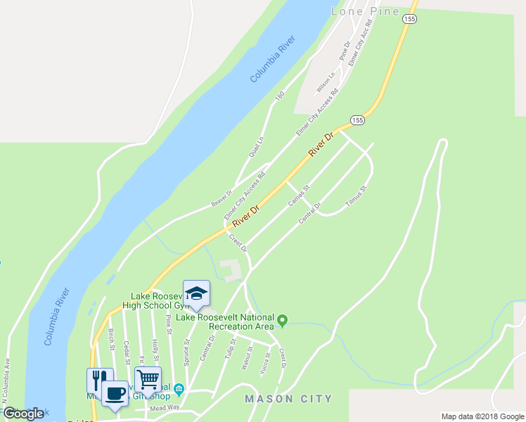 map of restaurants, bars, coffee shops, grocery stores, and more near 1015 River Drive in Coulee Dam