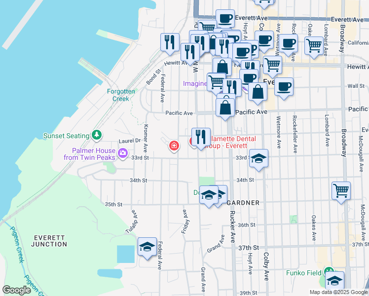 map of restaurants, bars, coffee shops, grocery stores, and more near 3213 Nassau Street in Everett