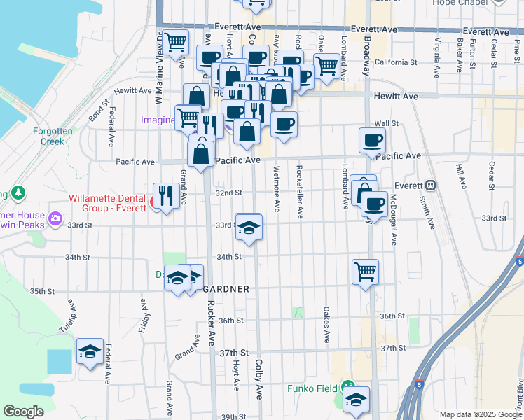 map of restaurants, bars, coffee shops, grocery stores, and more near 3219 Colby Ave in Everett