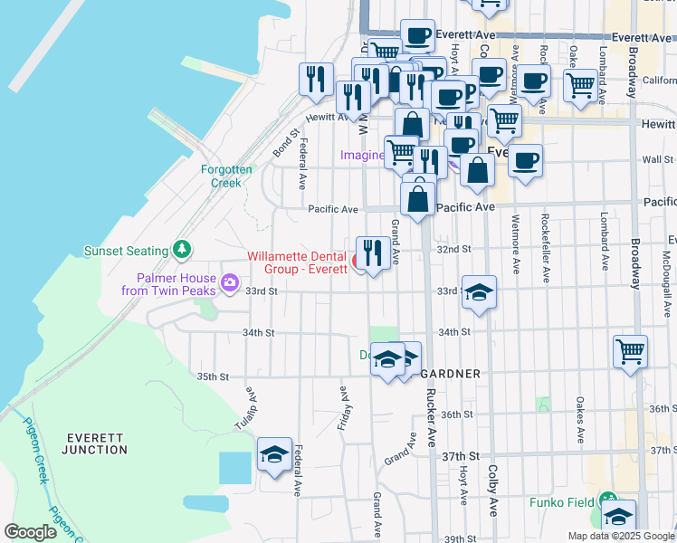 map of restaurants, bars, coffee shops, grocery stores, and more near 3213 Nassau Street in Everett