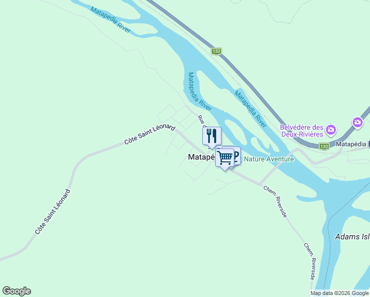 map of restaurants, bars, coffee shops, grocery stores, and more near 3 Rue du Beau-Pré in Matapédia