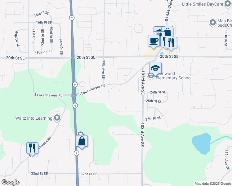 map of restaurants, bars, coffee shops, grocery stores, and more near 10012 South Lake Stevens Road in Lake Stevens