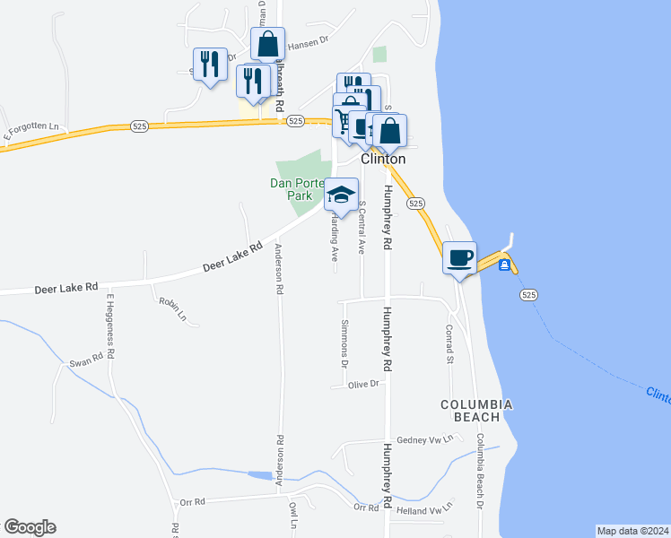 map of restaurants, bars, coffee shops, grocery stores, and more near 6495 South Harding Avenue in Clinton