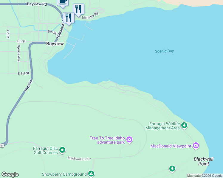 map of restaurants, bars, coffee shops, grocery stores, and more near East Hudson Bay Road in Athol