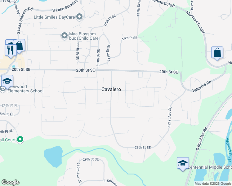 map of restaurants, bars, coffee shops, grocery stores, and more near 2210 115th Drive Southeast in Lake Stevens