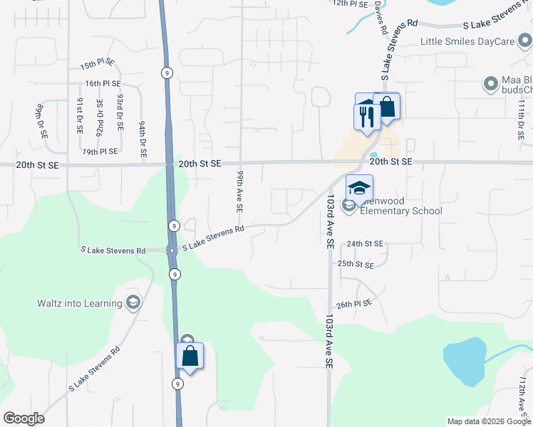 map of restaurants, bars, coffee shops, grocery stores, and more near 9929 South Lake Stevens Road in Lake Stevens