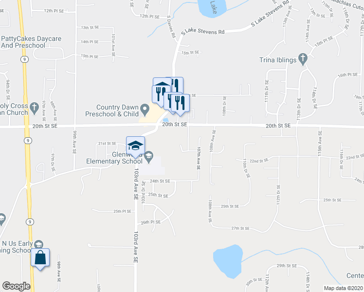 map of restaurants, bars, coffee shops, grocery stores, and more near 10620 20th Street Southeast in Lake Stevens