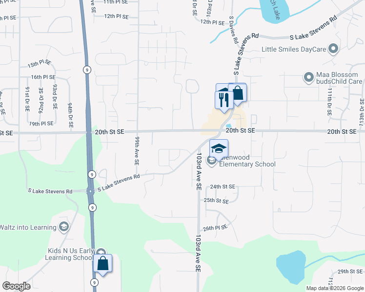 map of restaurants, bars, coffee shops, grocery stores, and more near 10300 20th Street Southeast in Lake Stevens