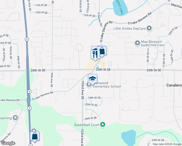 map of restaurants, bars, coffee shops, grocery stores, and more near 9806 South Lake Stevens Road in Lake Stevens