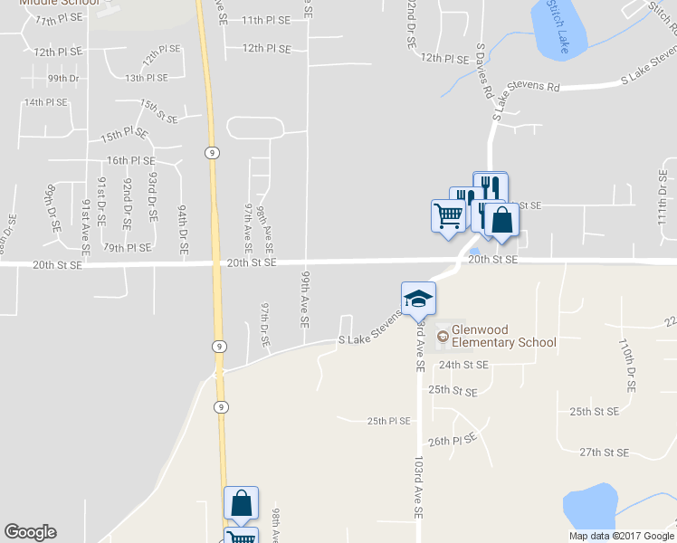 map of restaurants, bars, coffee shops, grocery stores, and more near 10008 20th Street Southeast in Lake Stevens