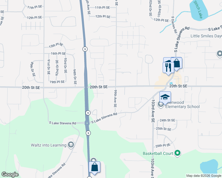 map of restaurants, bars, coffee shops, grocery stores, and more near 9816 20th St SE in Lake Stevens