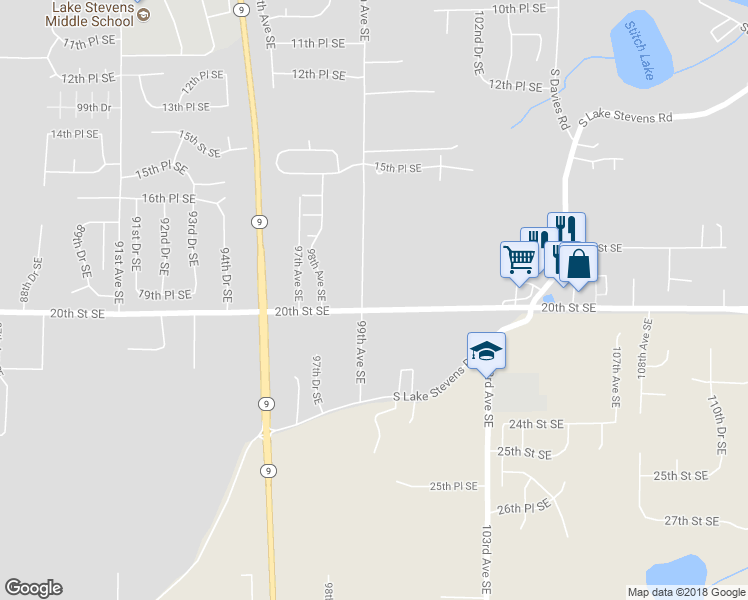 map of restaurants, bars, coffee shops, grocery stores, and more near 1925 99th Avenue Southeast in Lake Stevens