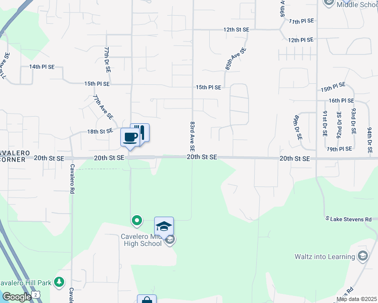 map of restaurants, bars, coffee shops, grocery stores, and more near 1925 99th Avenue Southeast in Lake Stevens