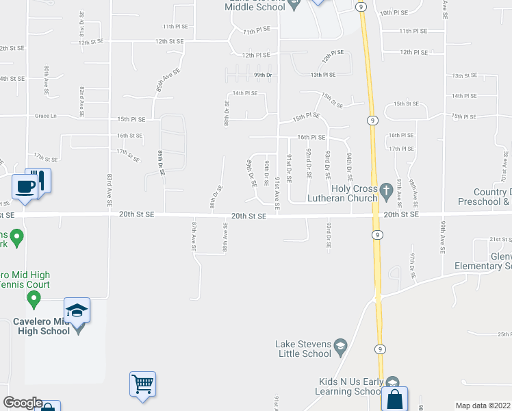 map of restaurants, bars, coffee shops, grocery stores, and more near 9004 19th Place Southeast in Lake Stevens