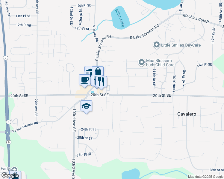 map of restaurants, bars, coffee shops, grocery stores, and more near 1911 106th Drive Southeast in Lake Stevens