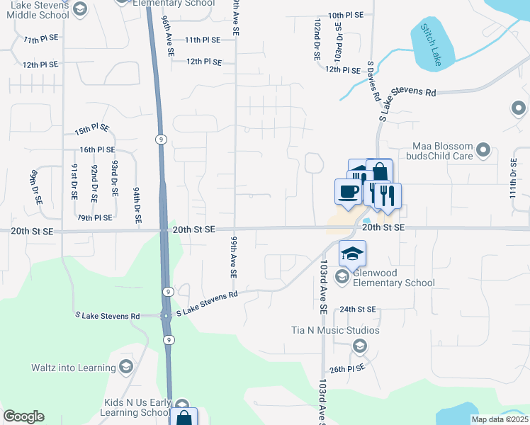 map of restaurants, bars, coffee shops, grocery stores, and more near 10009 20th Street Southeast in Lake Stevens