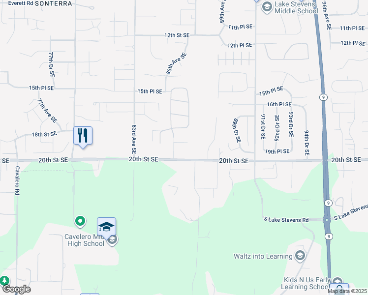 map of restaurants, bars, coffee shops, grocery stores, and more near 8606 19th St SE in Lake Stevens