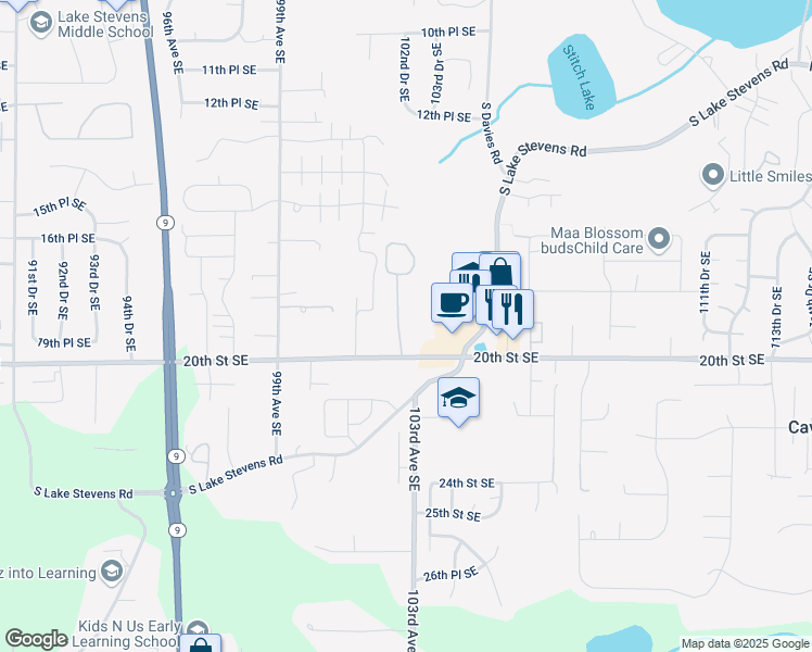 map of restaurants, bars, coffee shops, grocery stores, and more near 10227 20th Street Southeast in Lake Stevens
