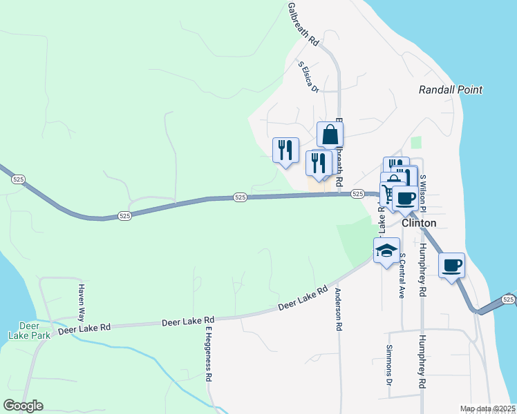 map of restaurants, bars, coffee shops, grocery stores, and more near 9289 SR525 in Clinton