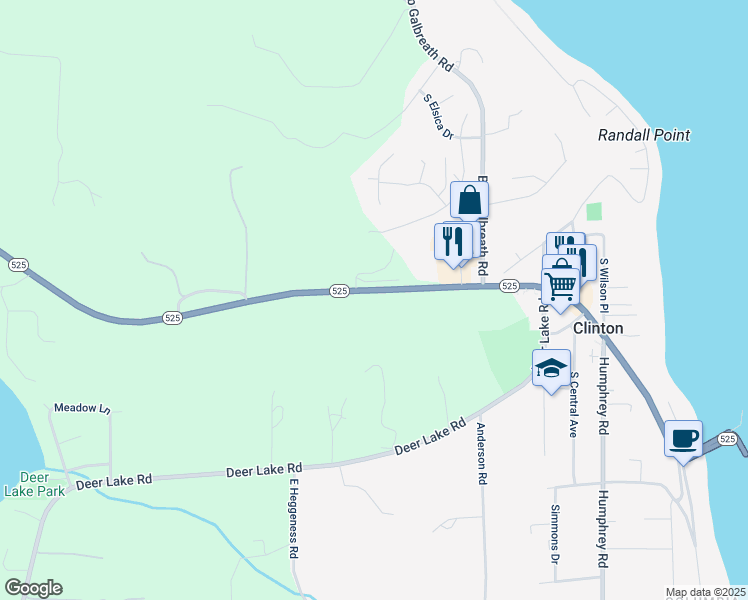 map of restaurants, bars, coffee shops, grocery stores, and more near 9289 Washington 525 in Clinton