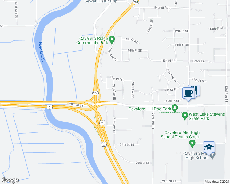 map of restaurants, bars, coffee shops, grocery stores, and more near 7076 18th Place Southeast in Lake Stevens