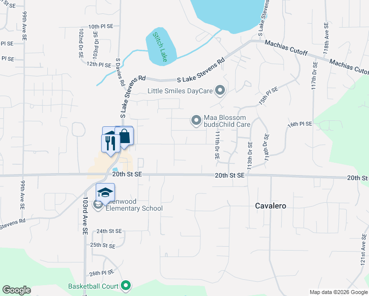 map of restaurants, bars, coffee shops, grocery stores, and more near 10908 18th Street Southeast in Lake Stevens