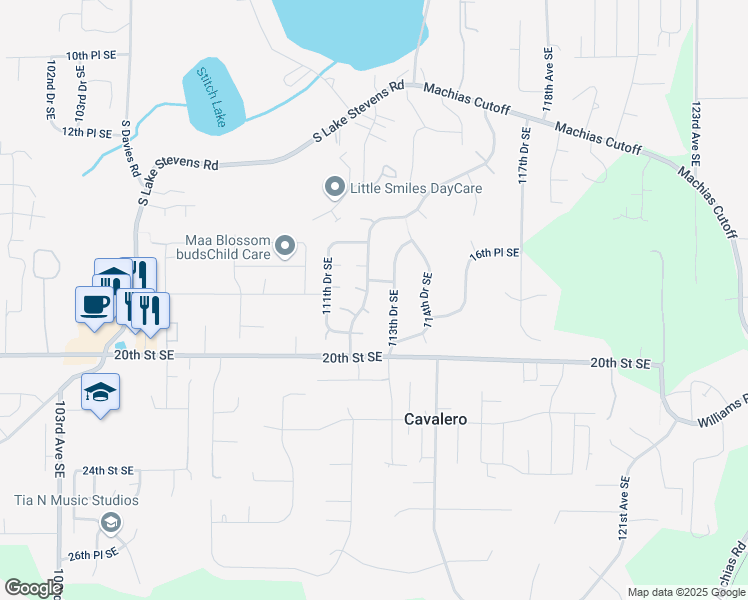 map of restaurants, bars, coffee shops, grocery stores, and more near 1805 112th Avenue Southeast in Lake Stevens