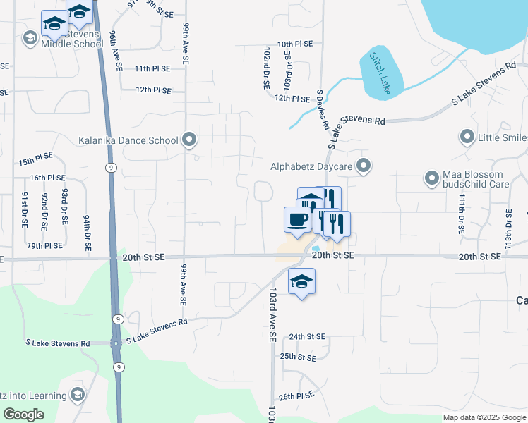 map of restaurants, bars, coffee shops, grocery stores, and more near 10227 20th Street Southeast in Lake Stevens