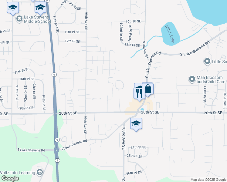 map of restaurants, bars, coffee shops, grocery stores, and more near 2011 101st Avenue Southeast in Lake Stevens