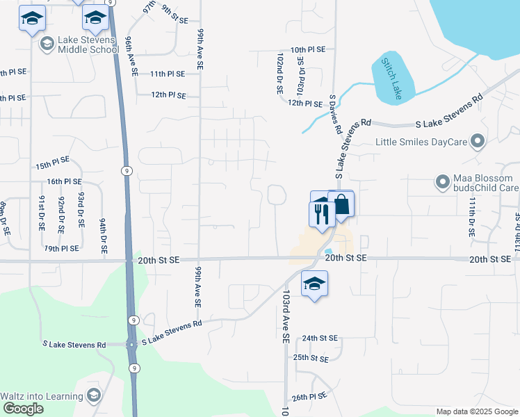 map of restaurants, bars, coffee shops, grocery stores, and more near 2011 101st Avenue Southeast in Lake Stevens