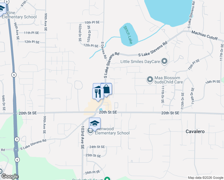 map of restaurants, bars, coffee shops, grocery stores, and more near 1720 105th Drive Southeast in Lake Stevens