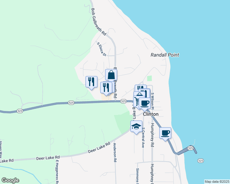 map of restaurants, bars, coffee shops, grocery stores, and more near 6315 Storkson Drive in Clinton