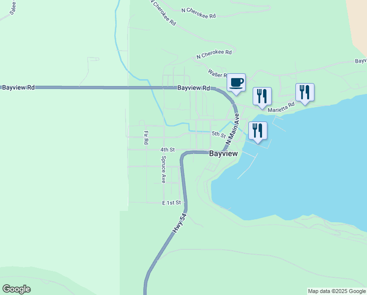 map of restaurants, bars, coffee shops, grocery stores, and more near 16353 East 4th Street in Bayview