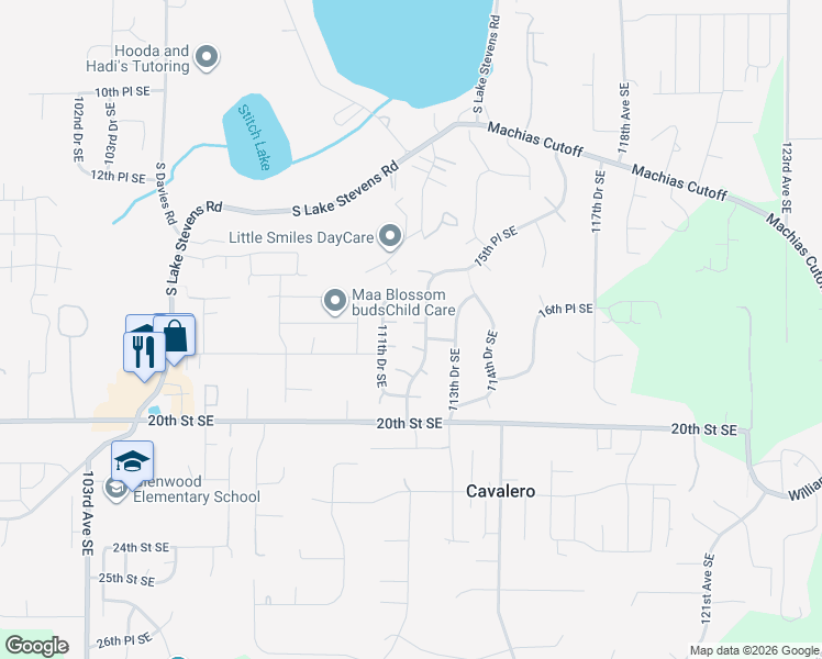 map of restaurants, bars, coffee shops, grocery stores, and more near 11124 17th Street Southeast in Lake Stevens