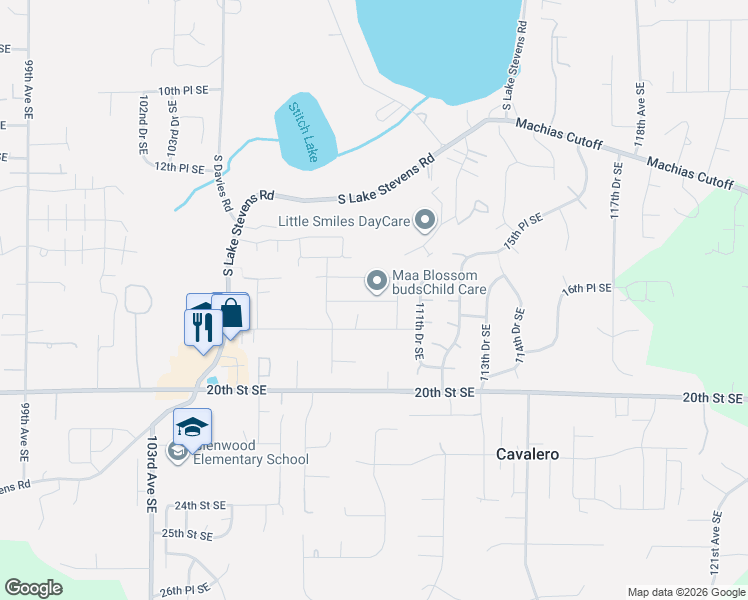 map of restaurants, bars, coffee shops, grocery stores, and more near 10822 17th Place Southeast in Lake Stevens