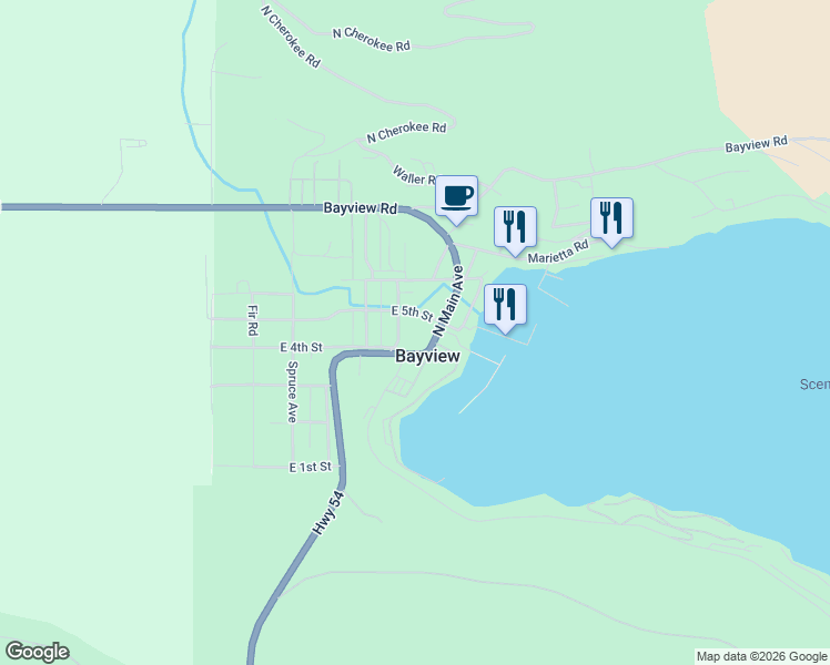 map of restaurants, bars, coffee shops, grocery stores, and more near in Bayview